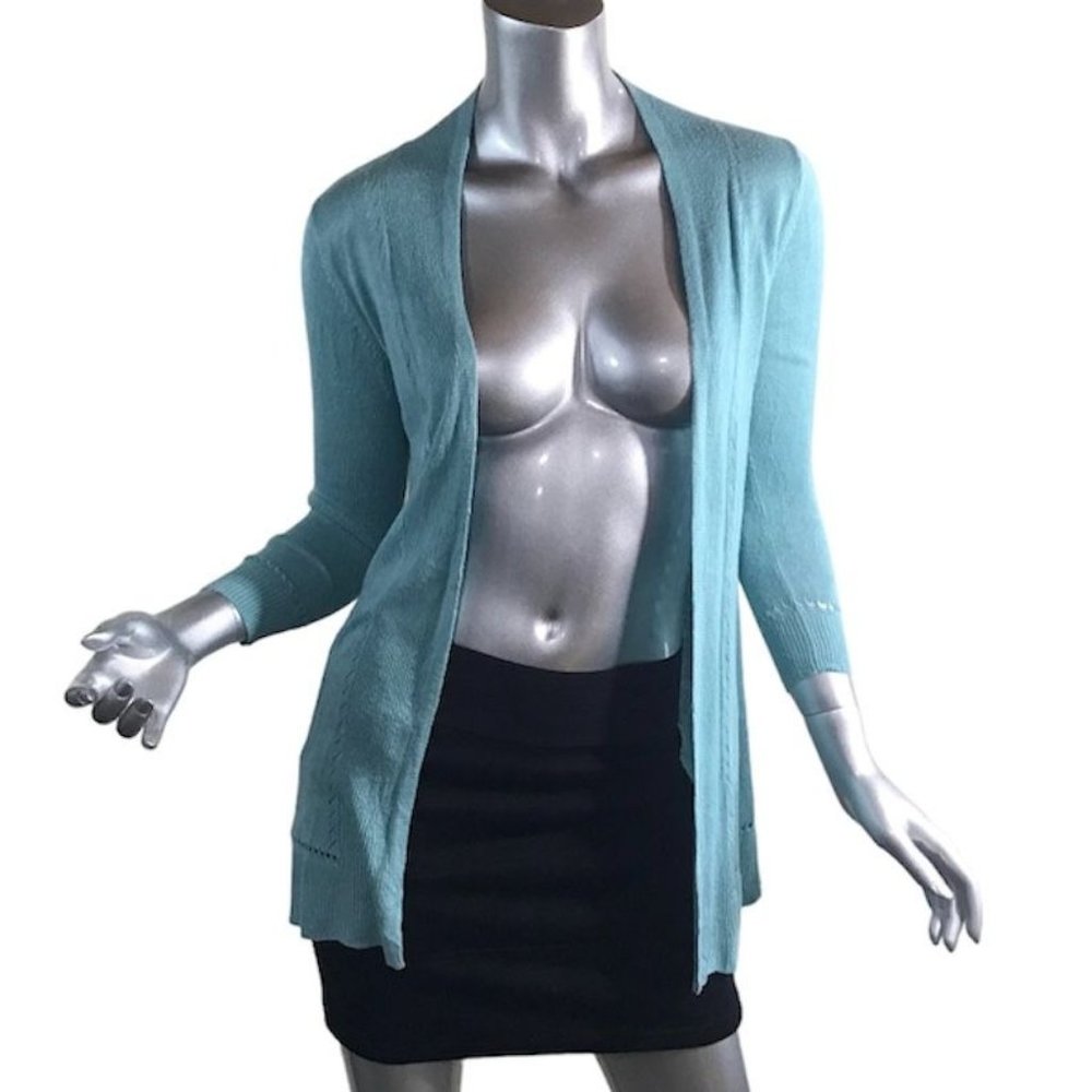 Loft Outlet Women's XXSP Teal Blue Cardigan Open Front Thin Knit Soft Sweater 3/